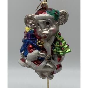 Vtg Christopher Radko Blown Glass Mouse Ornament Stirring The Night Retired